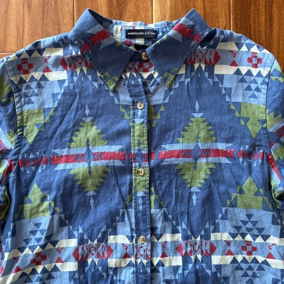 VNTG American Living Button Down Aztec Shirt size Large - Picture 2 of 3